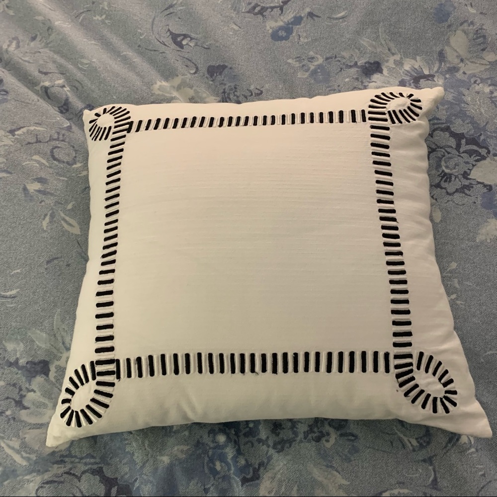 Anthropologie Black & White Embroidered Accent Pillow